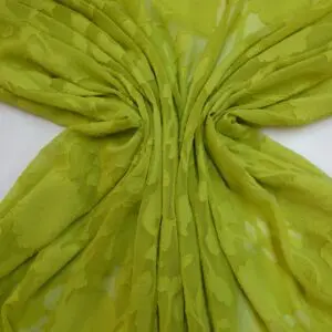 Georgette Fabric Flocked Embroidered Water Rose Lime