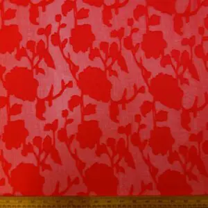 Georgette Fabric Flocked Embroidered Water Rose Coral Red