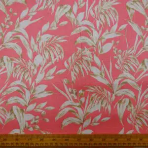 Suiting Fabric Natural Linen Floral Barley Twist Coral/Cream