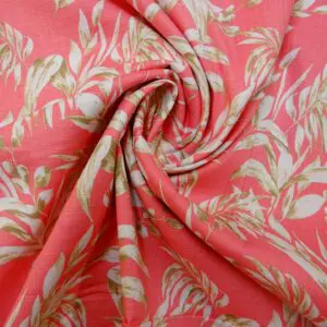 Suiting Fabric Natural Linen Floral Barley Twist Coral/Cream