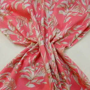Suiting Fabric Natural Linen Floral Barley Twist Coral/Cream