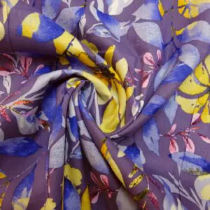 Suiting Fabric Natural Linen Floral Figi Forest Mauve/Yellow