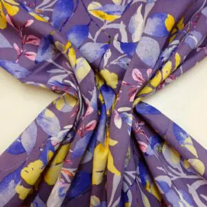 Suiting Fabric Natural Linen Floral Figi Forest Mauve/Yellow