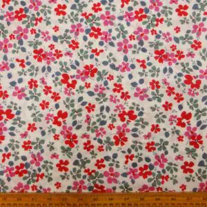 Suiting Fabric Natural Linen Forget Me Knots Cream Teal Cerise