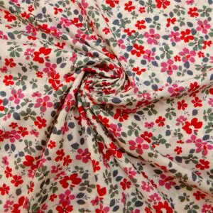 Suiting Fabric Natural Linen Forget Me Knots Cream Teal Cerise