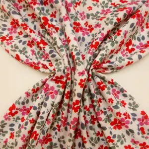 Suiting Fabric Natural Linen Forget Me Knots Cream Teal Cerise