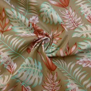 Suiting Fabric Natural Linen Floral Cheese Plant Fern Sage/Rust