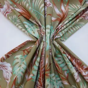 Suiting Fabric Natural Linen Floral Cheese Plant Fern Sage/Rust