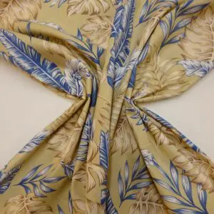 Suiting Fabric Natural Linen Floral Cheese Plant Fern Beige/Denim