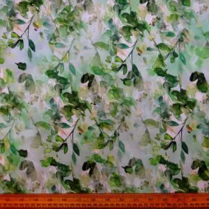 Suiting Fabric Natural Linen Floral Forest Leaf Mint Sage