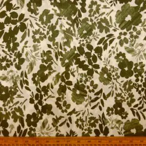 Suiting Fabric Natural Linen Floral Greengage Olive Cream