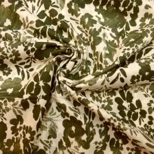 Suiting Fabric Natural Linen Floral Greengage Olive Cream
