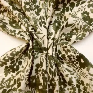 Suiting Fabric Natural Linen Floral Greengage Olive Cream