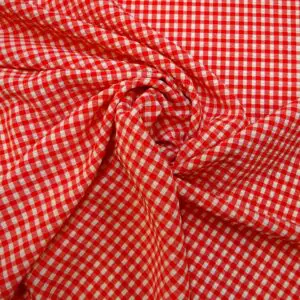 Seersucker Fabric Polyester Gingham Red