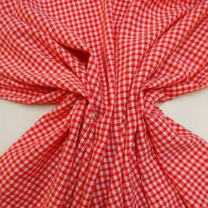 Seersucker Fabric Polyester Gingham Red