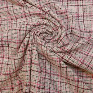 Suiting Fabric Boucle Chic Paris Pink Black Ivory