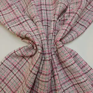 Suiting Fabric Boucle Chic Paris Pink Black Ivory