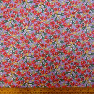 Cotton Poplin Fabric Bean Stalk Floral Mauve Red