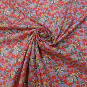 Cotton Poplin Fabric Bean Stalk Floral Mauve Red
