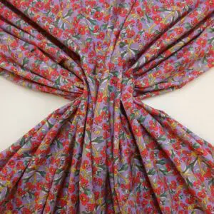 Cotton Poplin Fabric Bean Stalk Floral Mauve Red