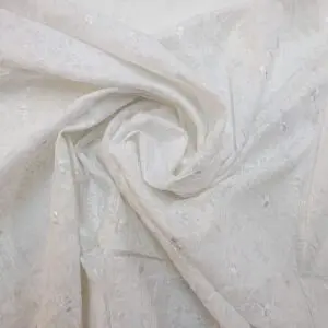 Polyester Cotton Fabric Crinkle Burnt Out Pansy With Embroidery White