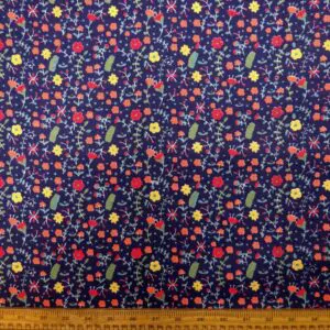 Brushed Cotton Fabric Floral Hideaway Blue Background