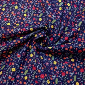 Brushed Cotton Fabric Floral Hideaway Blue Background