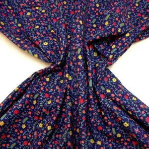 Brushed Cotton Fabric Floral Hideaway Blue Background