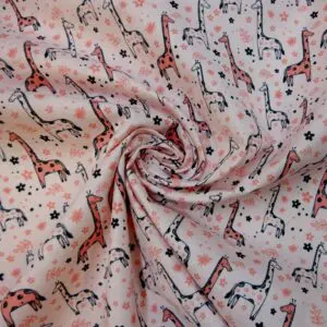 Brushed Cotton Fabric Winceyette Giraffes Pink