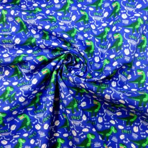 Brushed Cotton Fabric Extinct Jurassic Dinosaurs Royal/Emerald