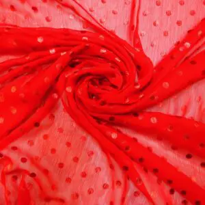 Chiffon Fabric Soft Crinkle Chiffon With Shiny Spot Red