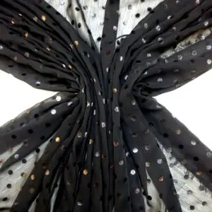 Chiffon Fabric Soft Crinkle Chiffon With Shiny Spot Black