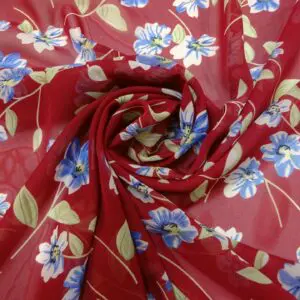 Chiffon Fabric Floral Blue Pansy Wine