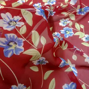 Chiffon Fabric Floral Blue Pansy Wine