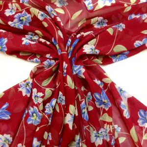 Chiffon Fabric Floral Blue Pansy Wine