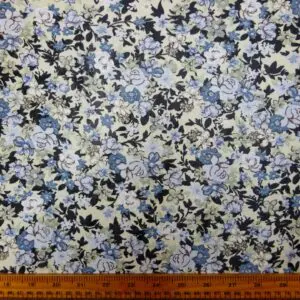 Chiffon Fabric Floral Country Florals Inky Blue On Mint