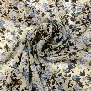 Chiffon Fabric Floral Country Florals Inky Blue On Mint