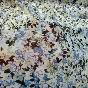 Chiffon Fabric Floral Country Florals Inky Blue On Mint