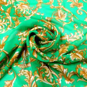 Chiffon Fabric Fancy Filigree Emerald Gold
