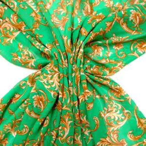 Chiffon Fabric Fancy Filigree Emerald Gold