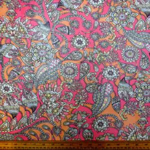 Chiffon Fabric Floral Dancing Dolores Pink Orange