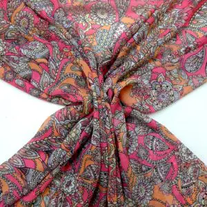 Chiffon Fabric Floral Dancing Dolores Pink Orange