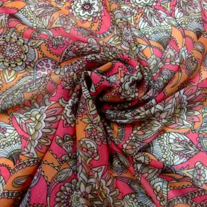 Chiffon Fabric Floral Dancing Dolores Pink Orange