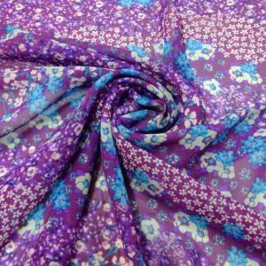 Chiffon Fabric Floral Explosion Purple Turquoise