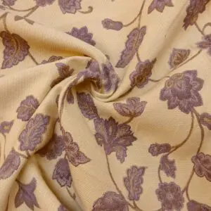 Curtain Fabric Tapestry Weight Delilah Floral Cream Aubergine
