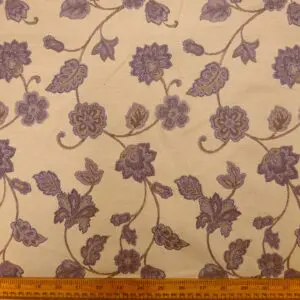 Curtain Fabric Tapestry Weight Delilah Floral Cream Aubergine