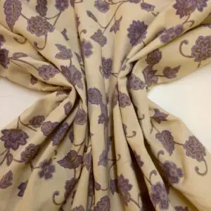 Curtain Fabric Tapestry Weight Delilah Floral Cream Aubergine