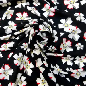 Georgette Fabric Floral Black Flower Stamps Black/White