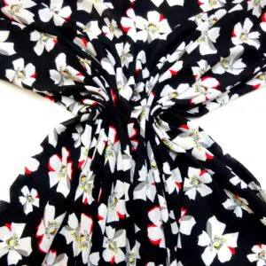 Georgette Fabric Floral Black Flower Stamps Black/White