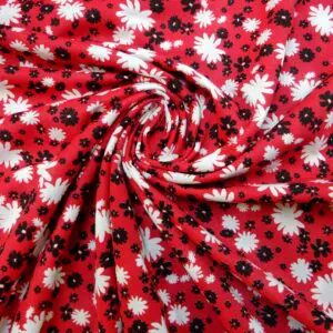 Jersey Fabric Printed Loop Backed Floral Elizabeth Red